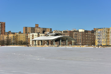 Fototapeta na wymiar Coney Island Beach with Snow