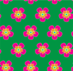 Fototapeta na wymiar wild rose flowers polka dot on green background seamless vector pattern