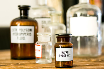 Antique glass bottles retro stylish design 