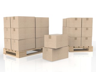 stack of cardboard boxes on wooden pallet