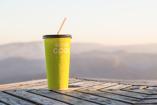 Green Paper Cup Of Cold Drink