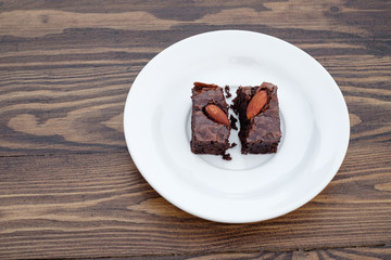 Homemade chocolate almond brownie were divided