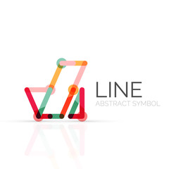 Linear abstract logo, connected multicolored segments of lines geometrical figure