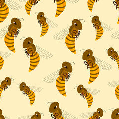 Cartoon bee swarm seamless pattern