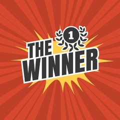 Fototapeta premium The winner, retro poster design with red sun rays background and wreath icon