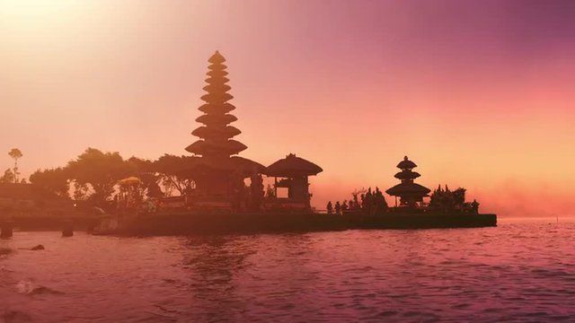 Scenic sunset view of Indonesian temple in Bali