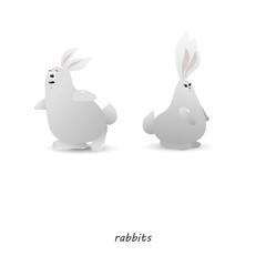 two gray rabbit, vector. Funny rabbits on a white background