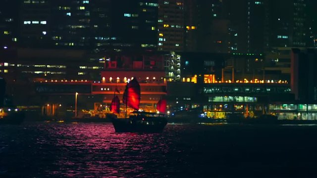 Harbour of Hong Kong metropolis at night