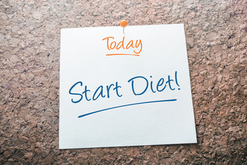 Start Diet Reminder For Today On Paper Pinned On Cork Board