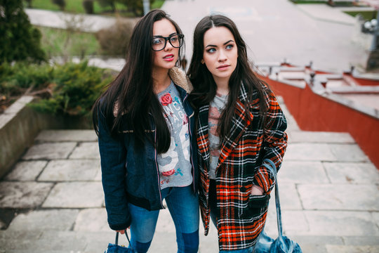 Two trendy and funny street girls