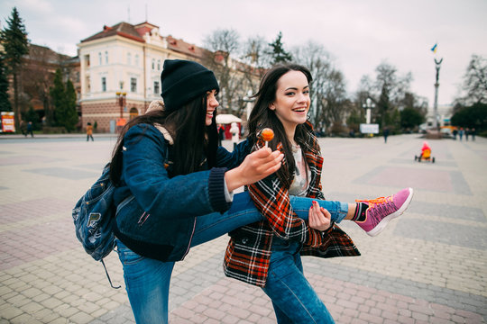 Two trendy and funny street girls