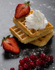 waffle with currant and strawberry
