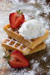 waffle with fruits on steel plate