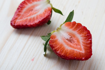 strawberries on wooden table
