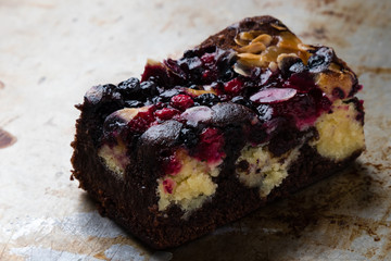 fruit cake on steel plate