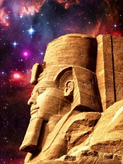 Statue of Ramses II in Abu Simbel and Small Magellanic Cloud (El