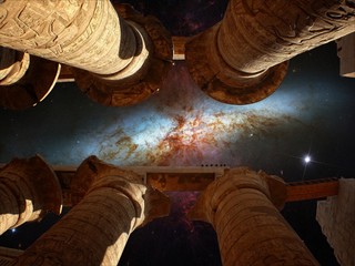 Karnak columns and Cigar Galaxy (Elements of this image furnishe
