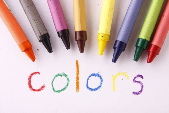 Colorful crayons and the word colors