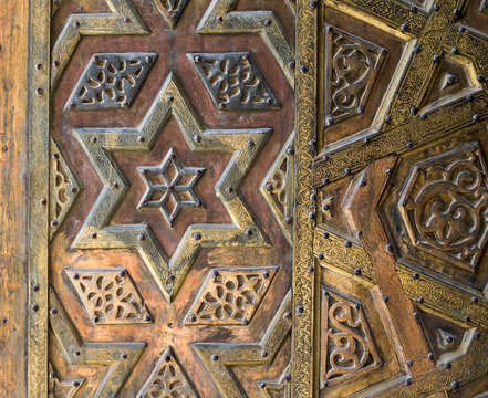 Ornaments of the bronze-plate door of an old mosque
