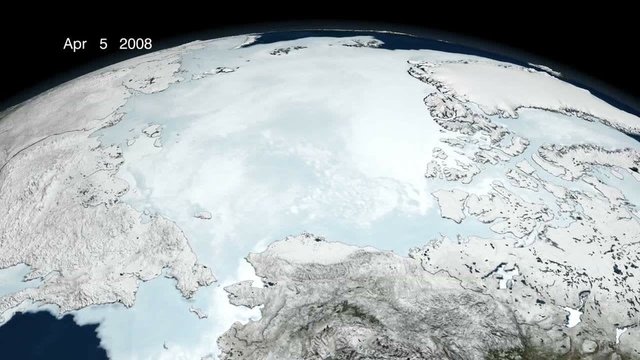 Animated map of decline in polar sea ice suggests global warming.