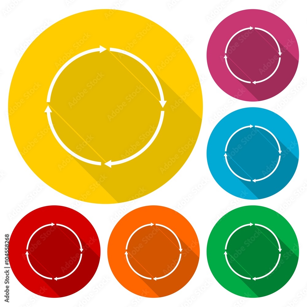 Poster color arrows in circle icons set with long shadow
