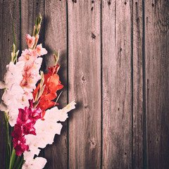 Naklejka na ściany i meble Vintage Flowers on Wooden Background
