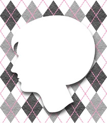 Fototapeta premium Close-up of a young woman profile silhouette on lozenge fabric background