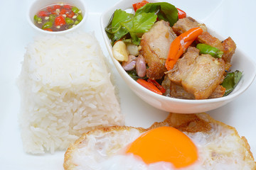 Rice topped with stir-fried pork and basil

