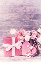 Rose Flowers on Wooden Backdrop