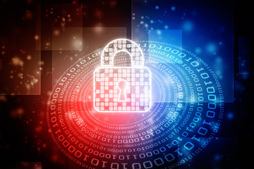 Security concept: Lock on digital screen, contrast, 3d render