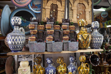 colorful pottery in the bazaar,Essauria, Morocco