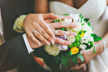 The groom wears the ring bride.