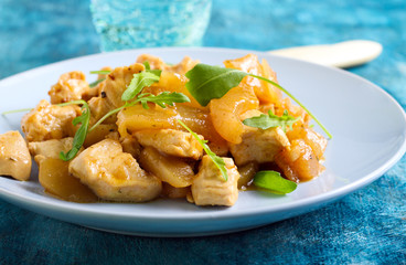 Chicken breast, pear and rocket warm salad