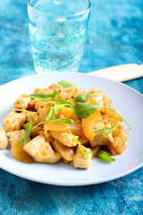 Chicken breast, pear and rocket warm salad
