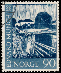 Stamp printed in Norway shows Portrait of Edvard Munch