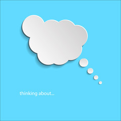 Thinking about  paper bubble icon on blue background