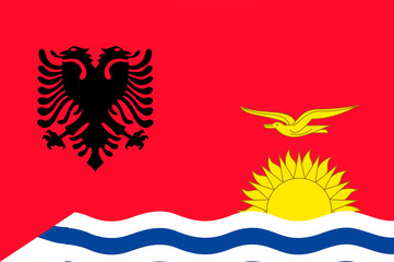 Fototapeta na wymiar Waving flag of Kiribati and Albania 