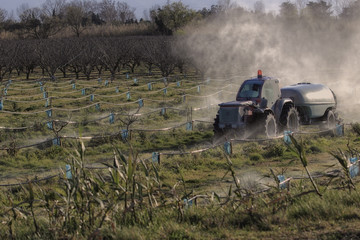 Traitement d'un terrain agricole
Épandage de produits fongicides sur une terre agricole - France.