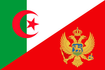 Waving flag of Montenegro and Algeria 