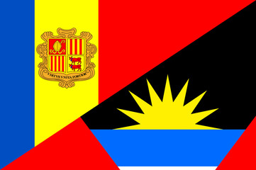 Waving flag of Antigua and Barbuda and Andora 