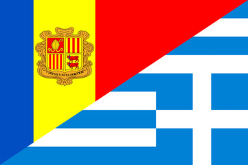 Waving flag of Greece and Andora 