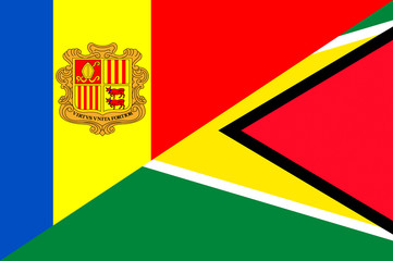 Waving flag of Guyana and Andora 