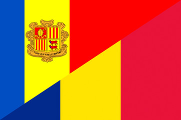 Waving flag of Romania and Andora 