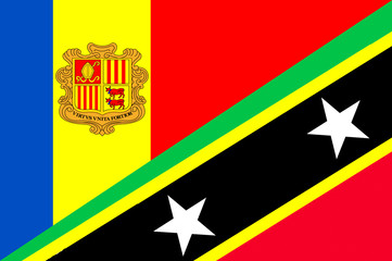 Waving flag of Saint Kitts and Nevis and Andora 