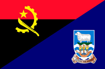 Waving flag of Falkland Islands and Angola 
