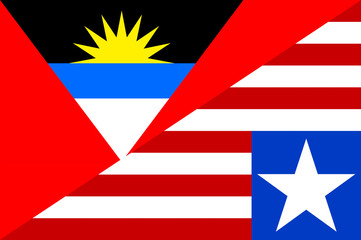 Waving flag of Liberia and Antigua and Barbuda