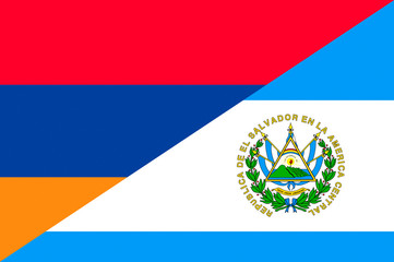 Waving flag of El Salvador and Armenia 