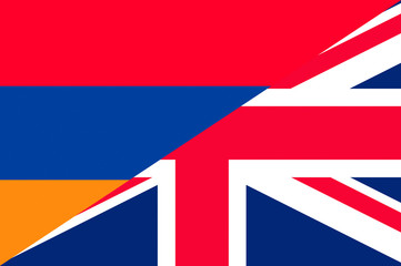 Waving flag of Great Britain and Armenia 