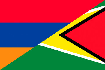Waving flag of Guyana and Armenia 