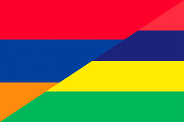 Waving flag of Mauritius and Armenia 